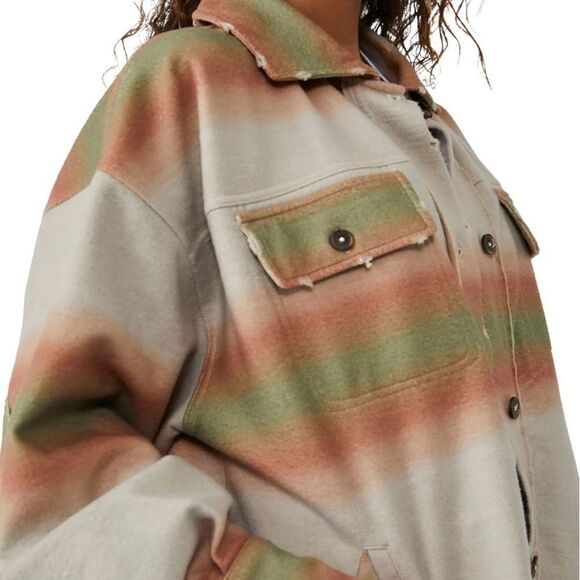 FREE People Ruby Print Shacket Ombre Stripe Marzipan NWT Sml Mocha Mousse - Picture 4 of 17